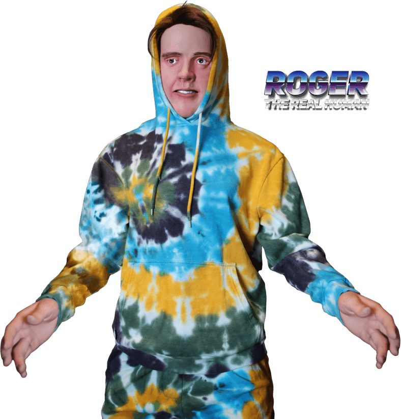 roger the real human with tie-dye top